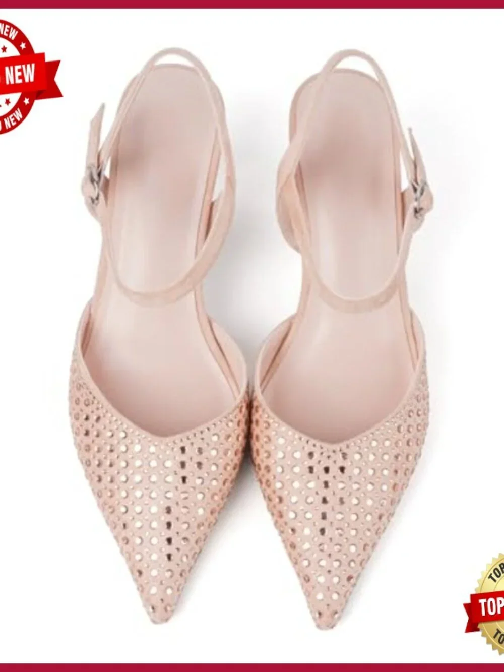 Slingback Kitten Heels Pointed Toe Pumps Low Stiletto Heels Buckle Strap Shoes
